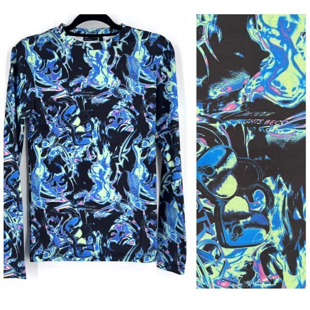 ASOS DESIGN muscle long sleeve T-shirt in all over print Men’s small Bright Sung